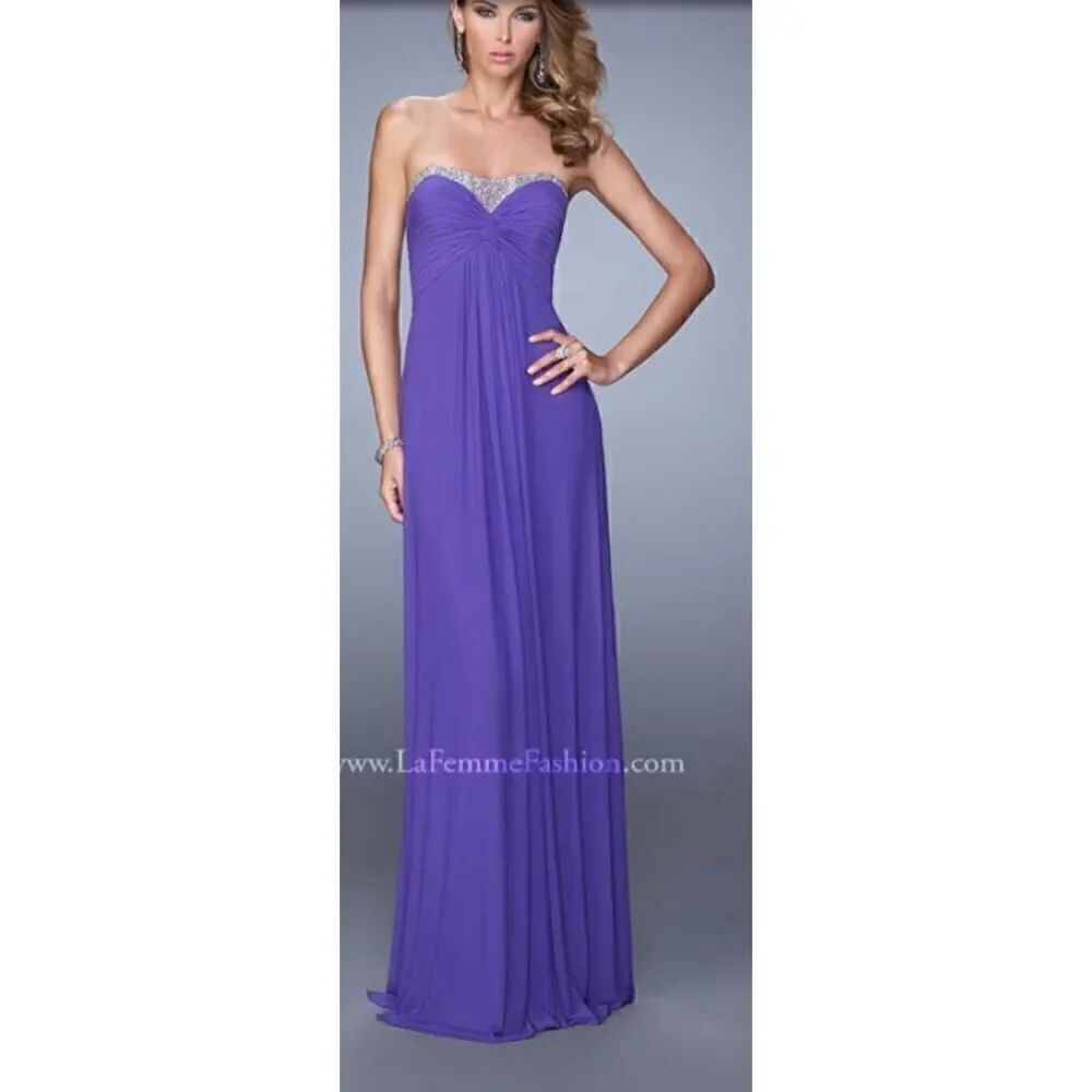 La Femme 21461 Rhinestone Accent Jersey Gown in Royal Purple NWT Size 4